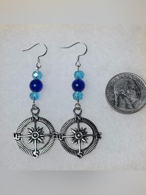 ✨Handmade✨ Blue & Aqua Compass Drop Earrings - Hypoallergenic